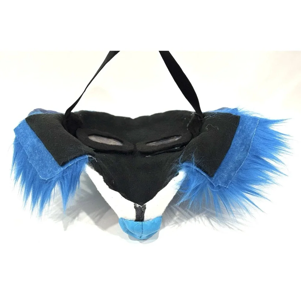 Blue Wolf Fursuit Head Mask Faux Fur Animal Costume Cosplay Character